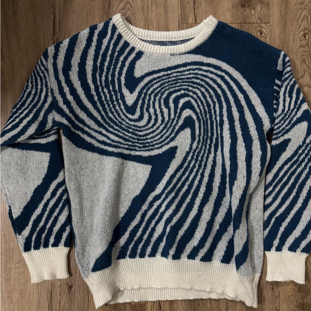 & Other Stories Blue and Cream Crewneck Sweater